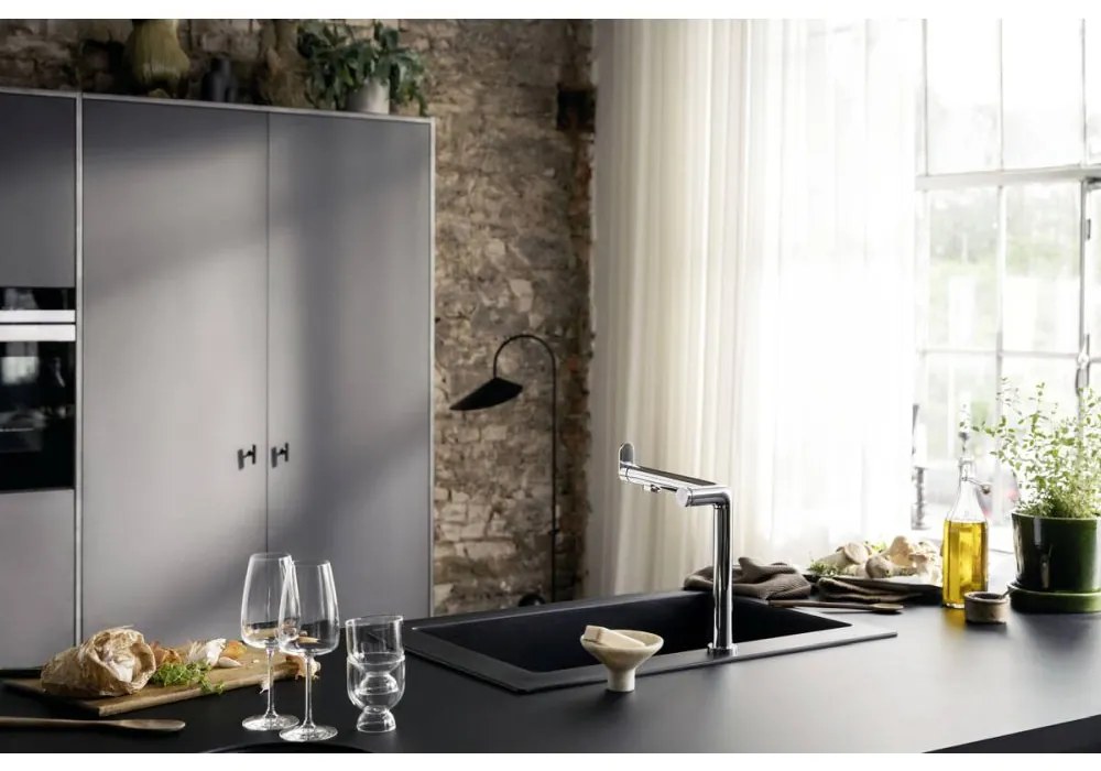 Baterie chiuveta bucatarie crom lucios cu filtru de apa Hansgrohe Aqittura M91 76802000 Crom lucios
