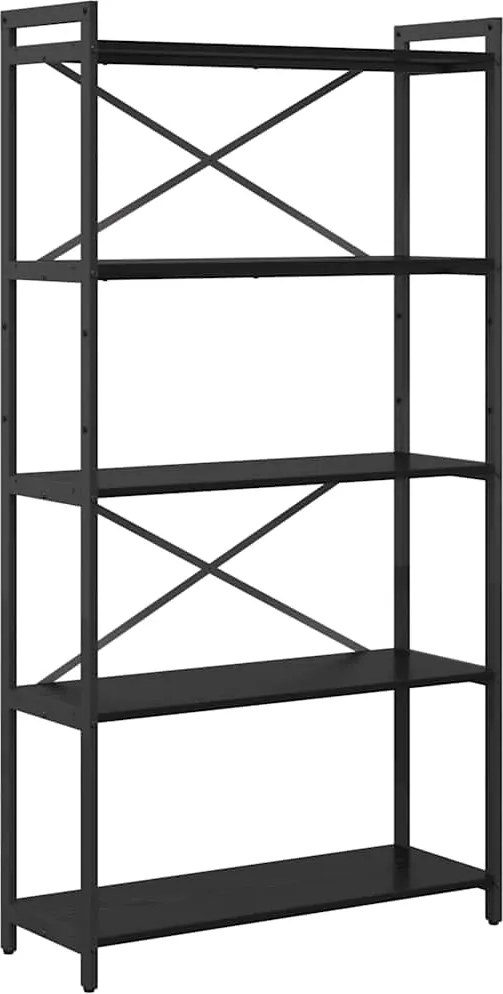 vidaXL Raft pentru cărți Stejar Negru 80 x 30 x 155 cm Lemn compozit