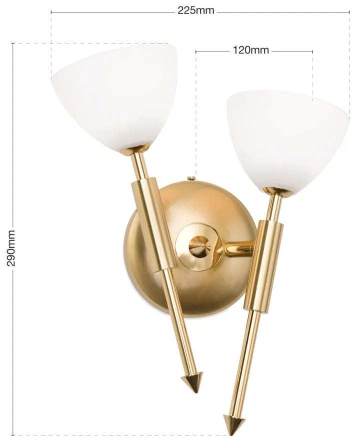 Aplica de perete design modern OPALDESIGN 2L dreapta, auriu mat