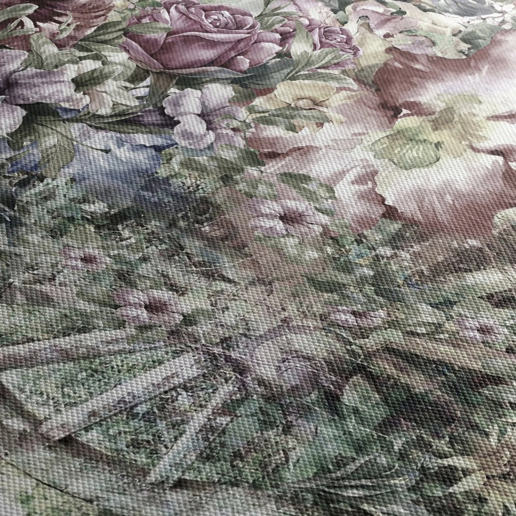 Tablou - Flori pe roata de lemn (cu ceas) (90x30 cm)