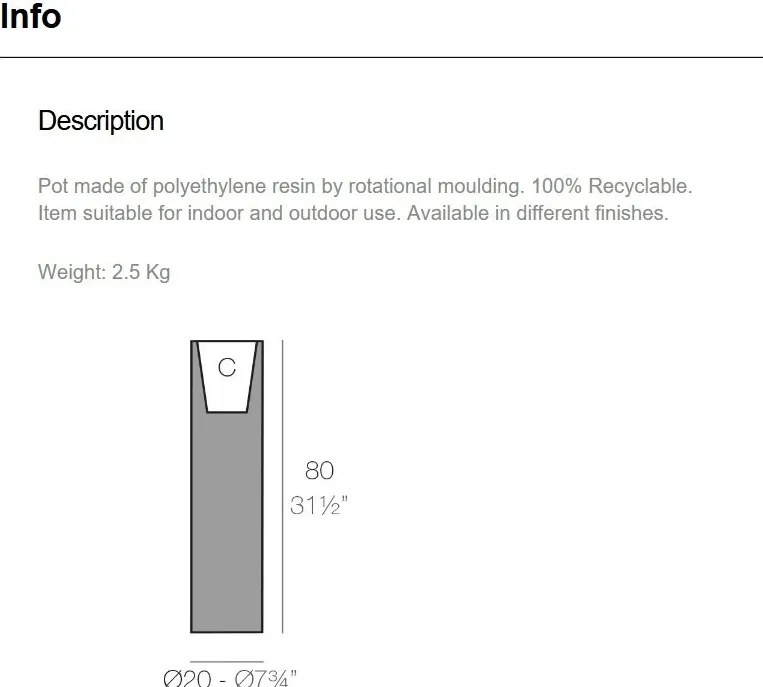 Ghiveci plante design decorativ exterior/interior TOWER 20x80cm