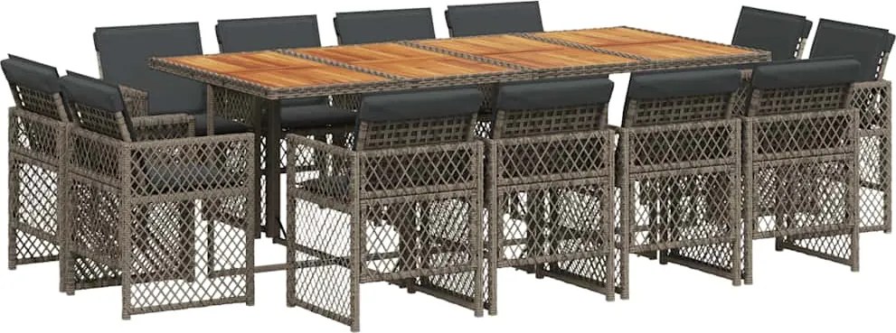 vidaXL Set mobilier de grădină cu perne, 13 piese, gri, poliratan