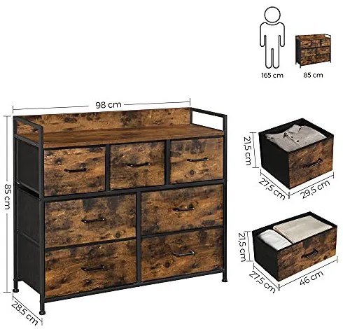 Comoda Multifunctionala, Maro / Negru, MDF / Metal, Vasagle, LTS137B01