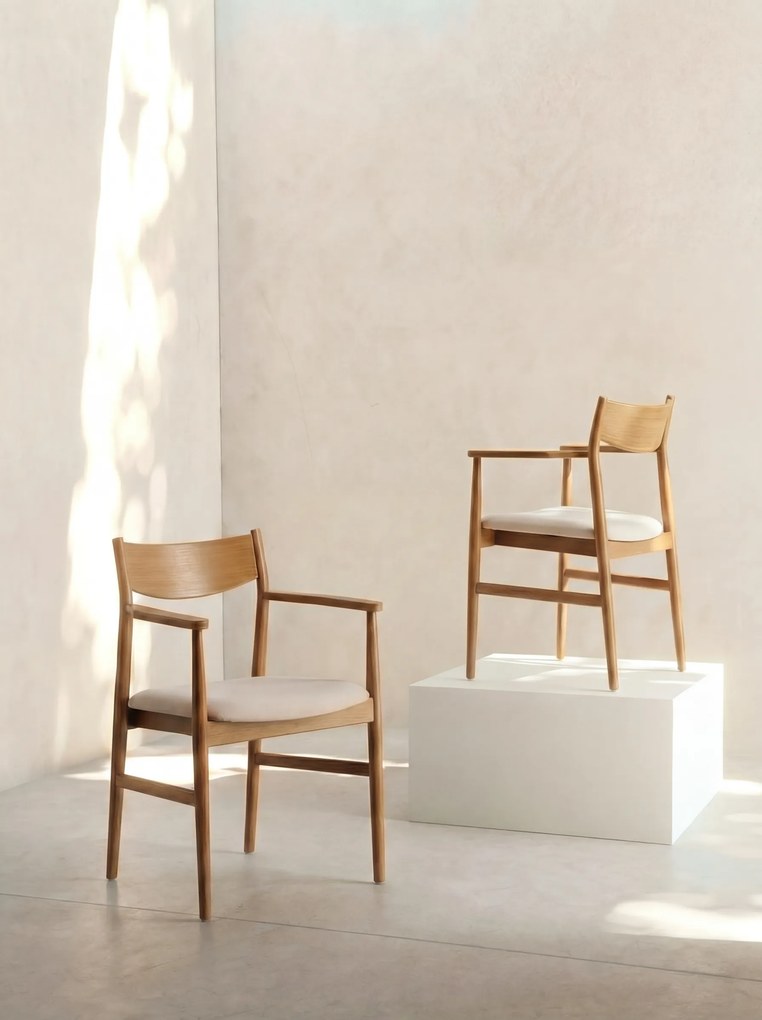 MAZZONI EXPORT LOUIS Bej Deschis/cadru Stejar Natural - SCAUN DIN LEMN TAPIȚAT PENTRU LIVING SUFRAGERIE BUCĂTĂRIE MODERN CLASSIC