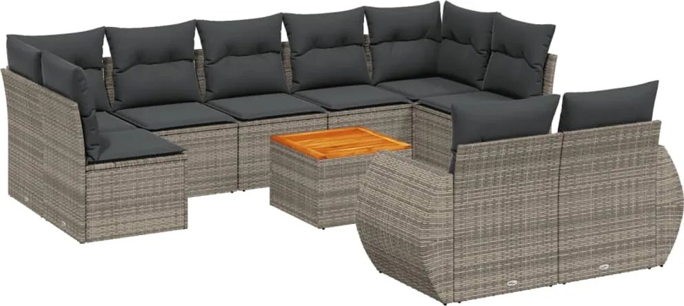 vidaXL Set mobilier de grădină cu perne, 10 piese, gri, poliratan
