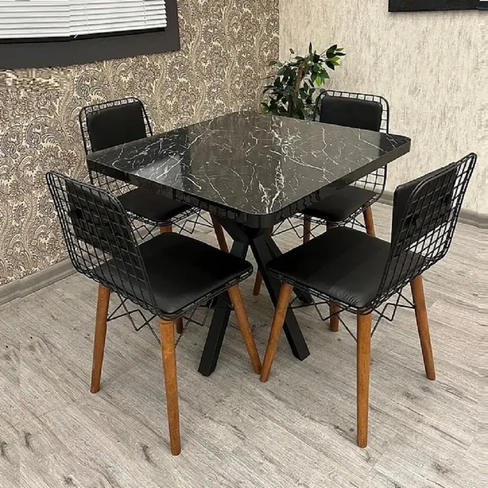Masa de bucatarie din MDF patrat, marmorat negru, texturata, Homs 80x80x75 cm