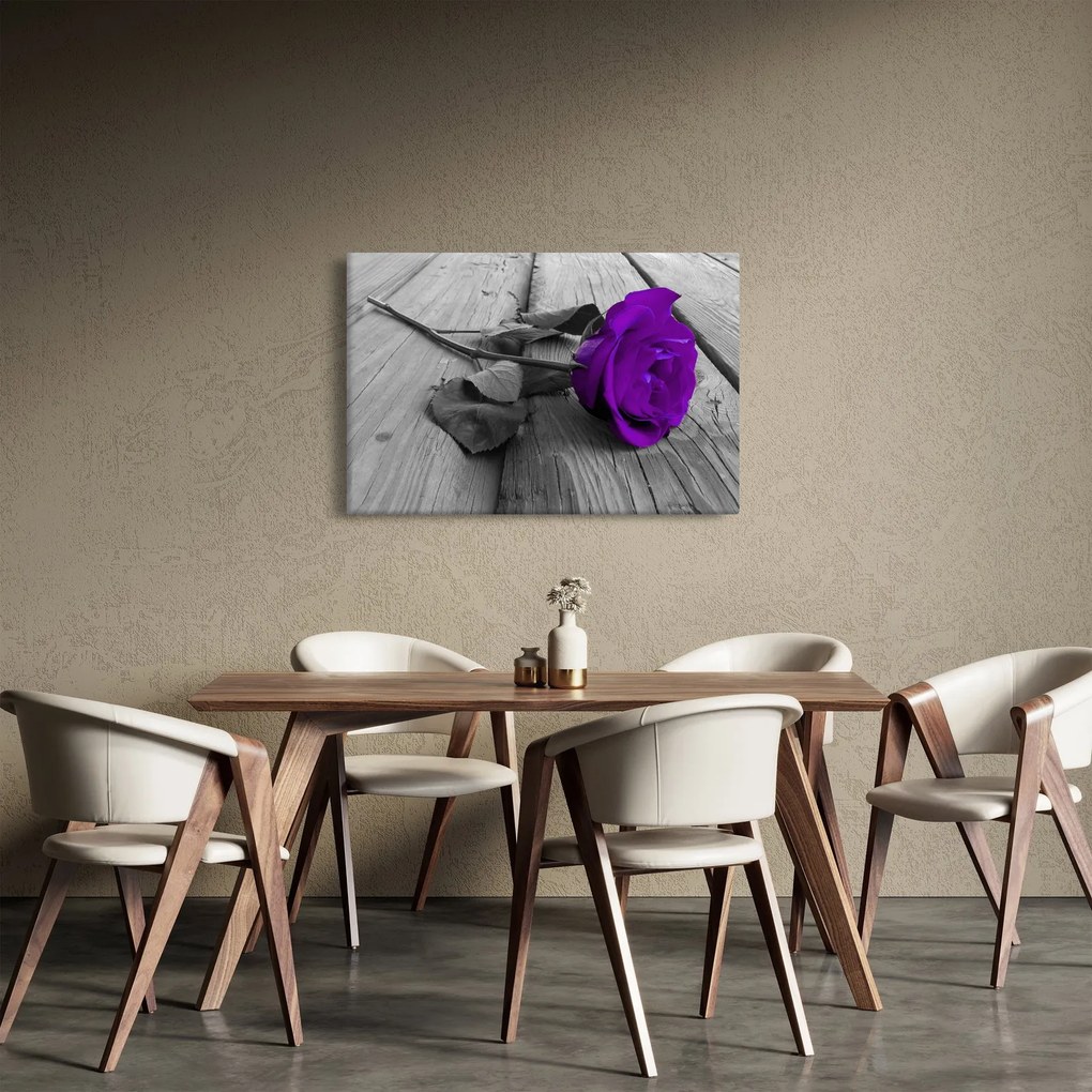 Tablou - Trandafir violet cu tulpina verde (90x60 cm)