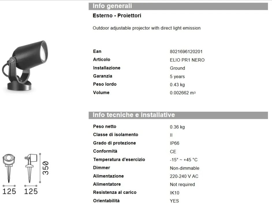 Aplica de perete exterior ELIO AP1 BIANCO