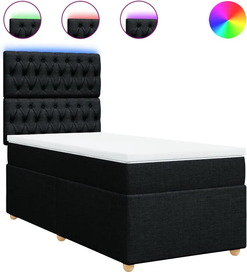 vidaXL Pat box spring cu saltea, negru, 90x200 cm, textil
