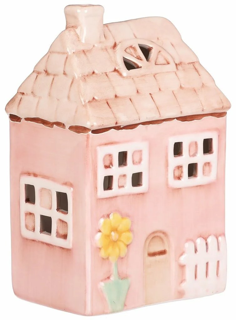Căsuță din ceramică cu LED, 12 x 9 x 18 cm,primăvară, roz