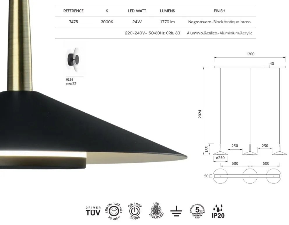 Lustra cu 3 pendule LED design tehnic ORION MA-7475