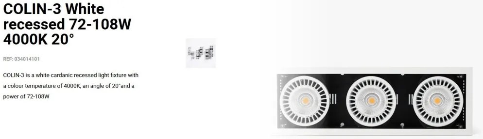 Spot LED incastrabil COLIN-3 White recessed 72-108W 4000K 20°