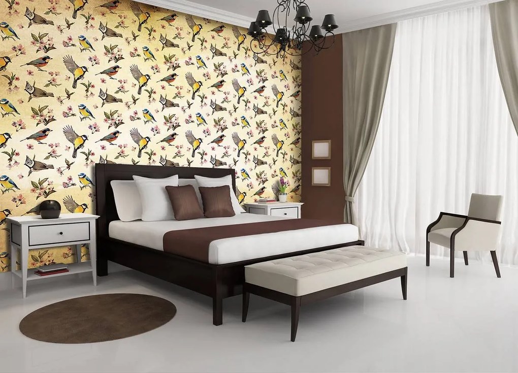 Fototapet - Păsărele și ornament floral (152,5x104 cm)