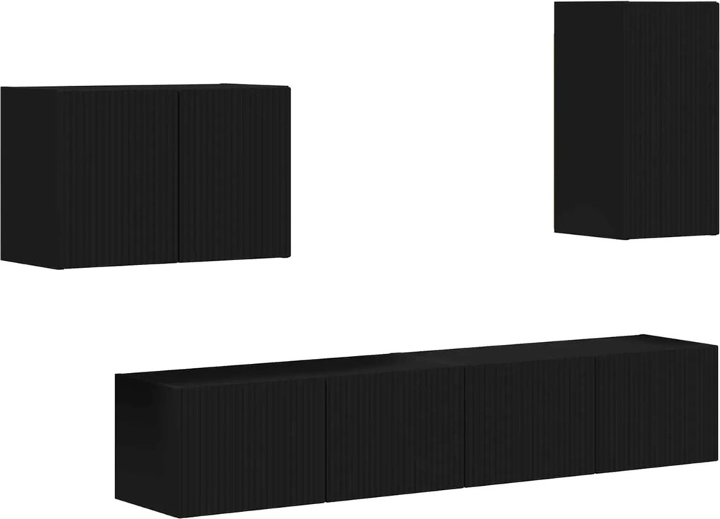 vidaXL Set Dulap pentru Televizor Montat pe Perete 4 pcs Negru