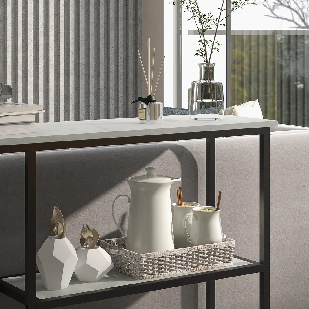 HOMCOM Consola in design industrial, 2 rafturi, aspect de marmura, Negru + Alb | Aosom Romania
