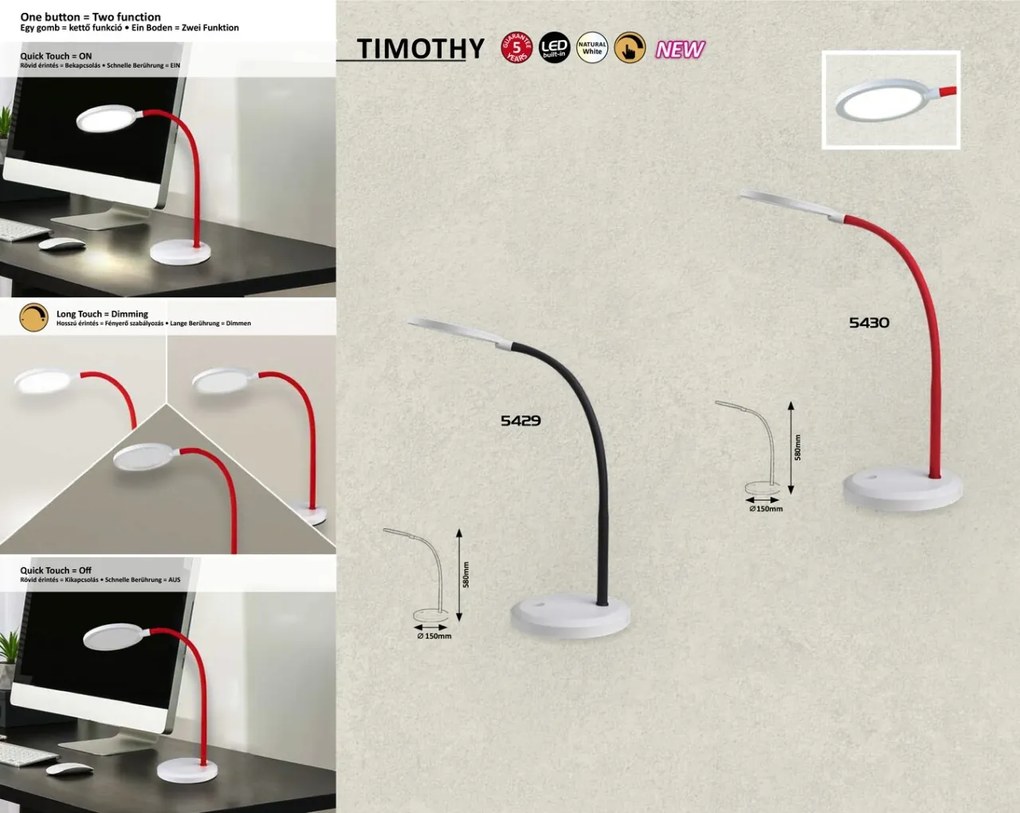 Veioza / Lampa LED de birou reglabila Timothy alb/rosu