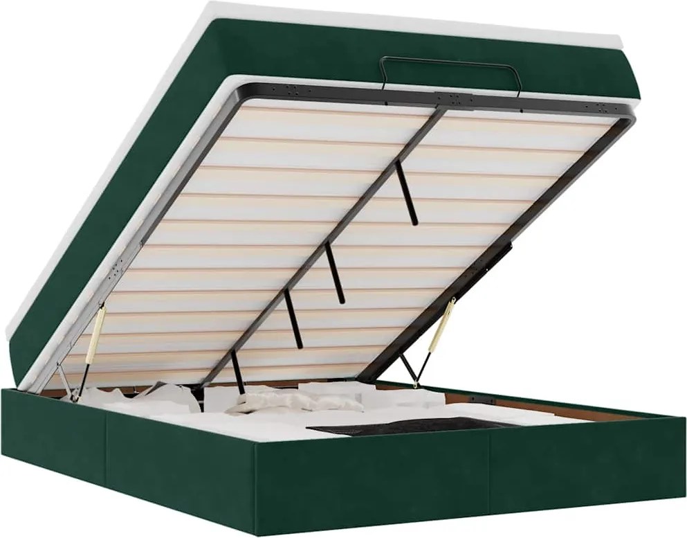 vidaXL Cadru de pat otoman cu saltea verde închis 140x200cm catifea