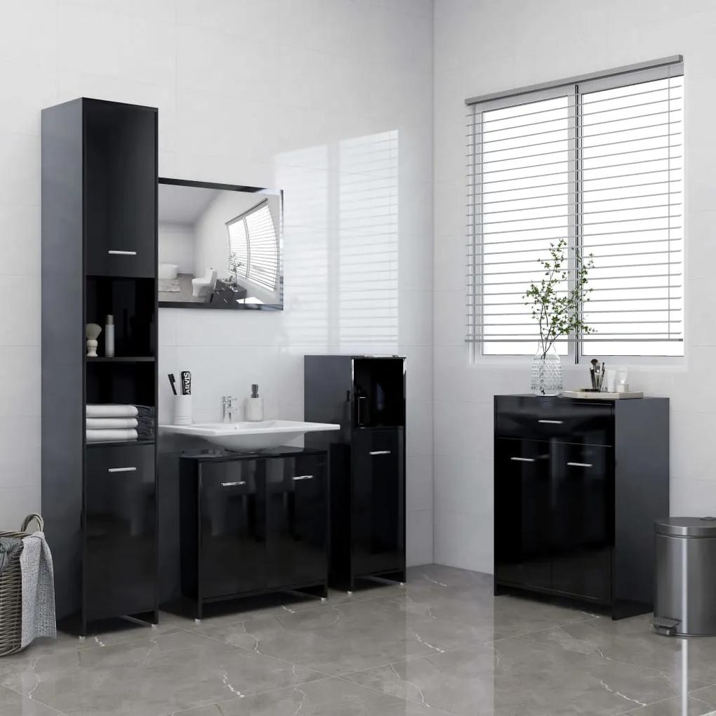 Dulap de baie, negru extralucios, 60 x 33 x 80 cm, PAL negru foarte lucios, 1