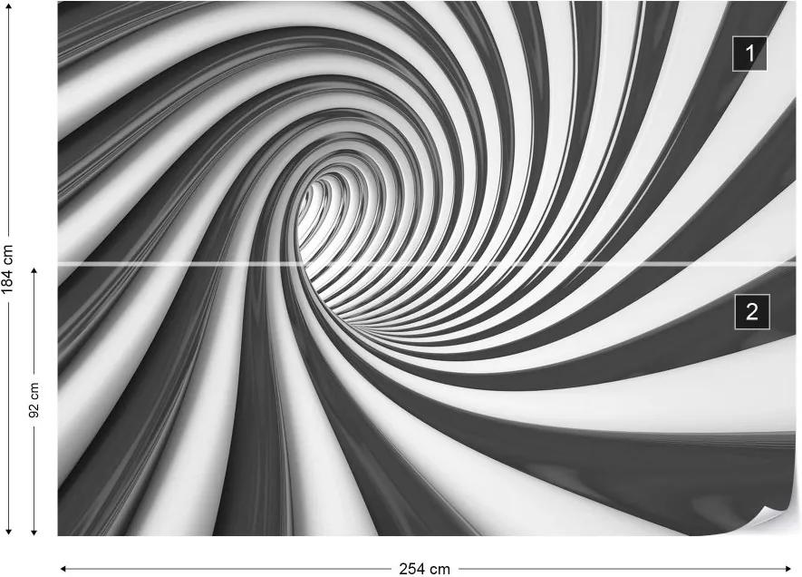 GLIX Fototapet - 3D Swirl Tunnel Black And White Vliesová tapeta  - 254x184 cm