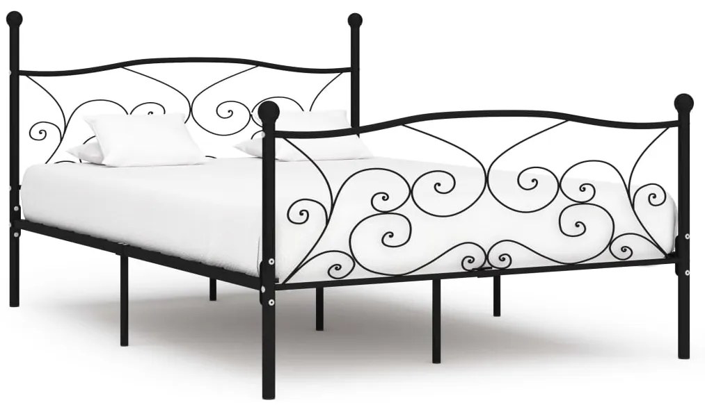 vidaXL Cadru de pat cu bază din șipci, negru, 160 x 200 cm, metal