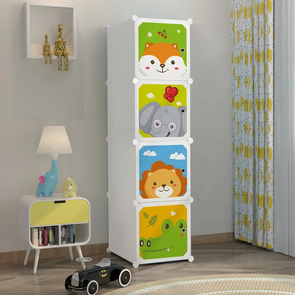 Dulap Modular Copii, 4 Compartimente, D4382, Alb