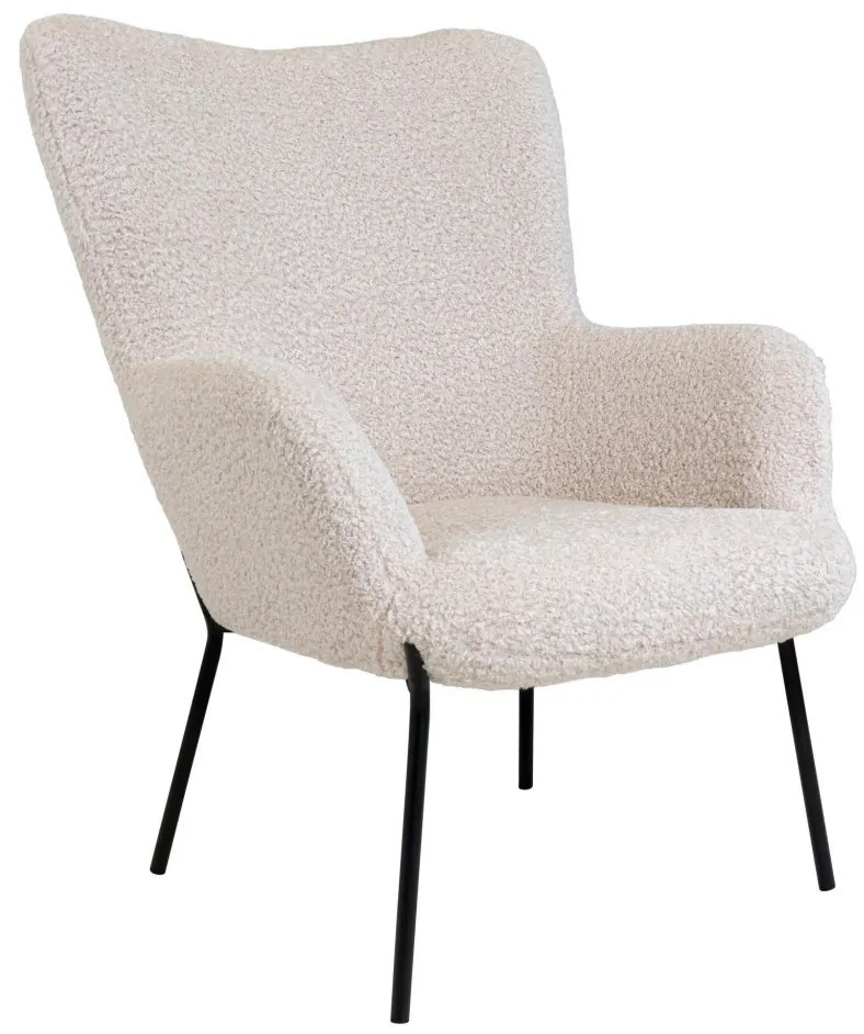 Fotoliu Glasgow, piele artificială de miel, alb cu picioare negre