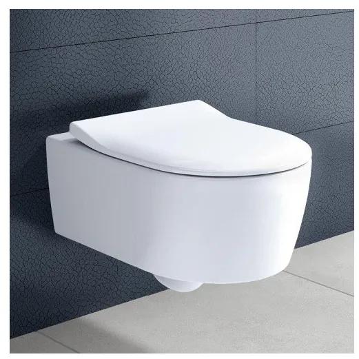 Set vas WC rimless suspendat, Villeroy&amp;Boch Avento, DirectFlush, cu capac slim inchidere lenta, 37x53cm, 5656RS01