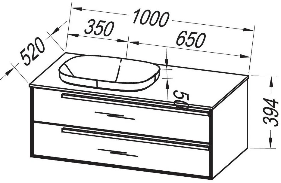 Set mobilier baie (masca cu 2 sertare si lavoar) Kolpa San Grace 100x52xH39 cm, gri (light concrete)