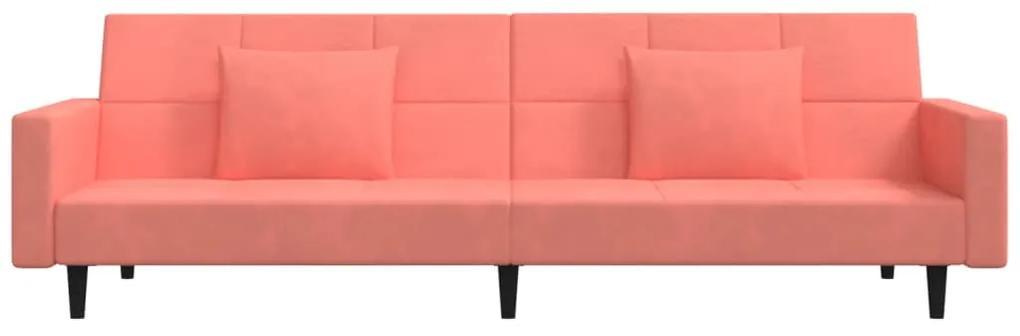 Canapea extensibila, 2 locuri, cu 2 pernetaburet, roz, catifea Roz, Cu suport de picioare