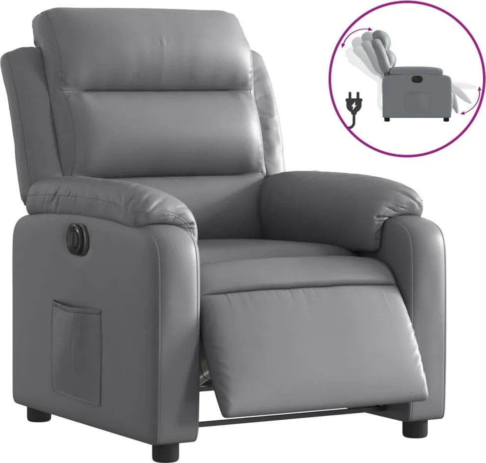vidaXL Fotoliu rabatabil electric, gri, piele ecologică