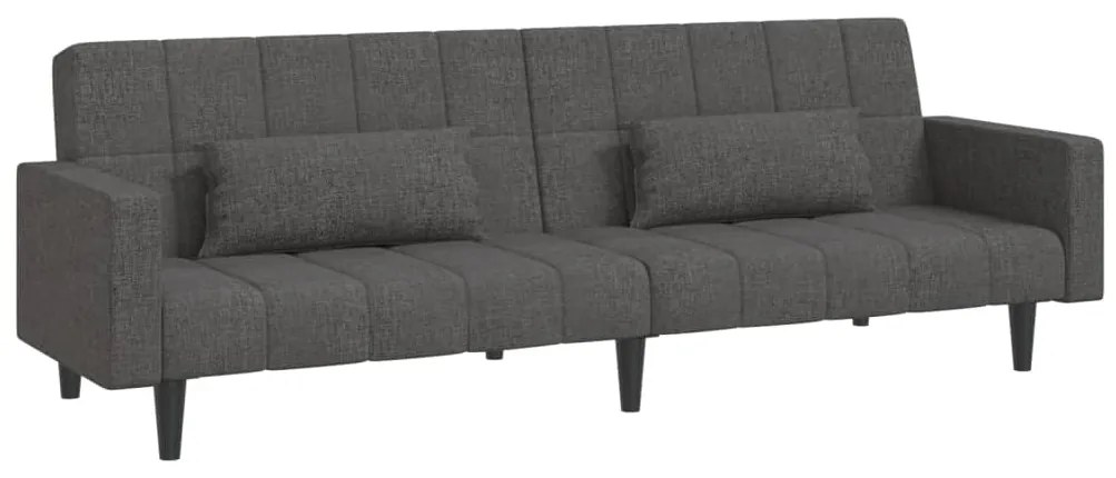 337490 vidaXL Canapea extensibilă cu 2 locuri, 2 perne, gri închis, textil
