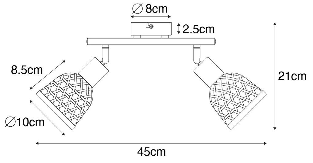 Spotlight oriental negru cu bambus 2 lumini - Rayan