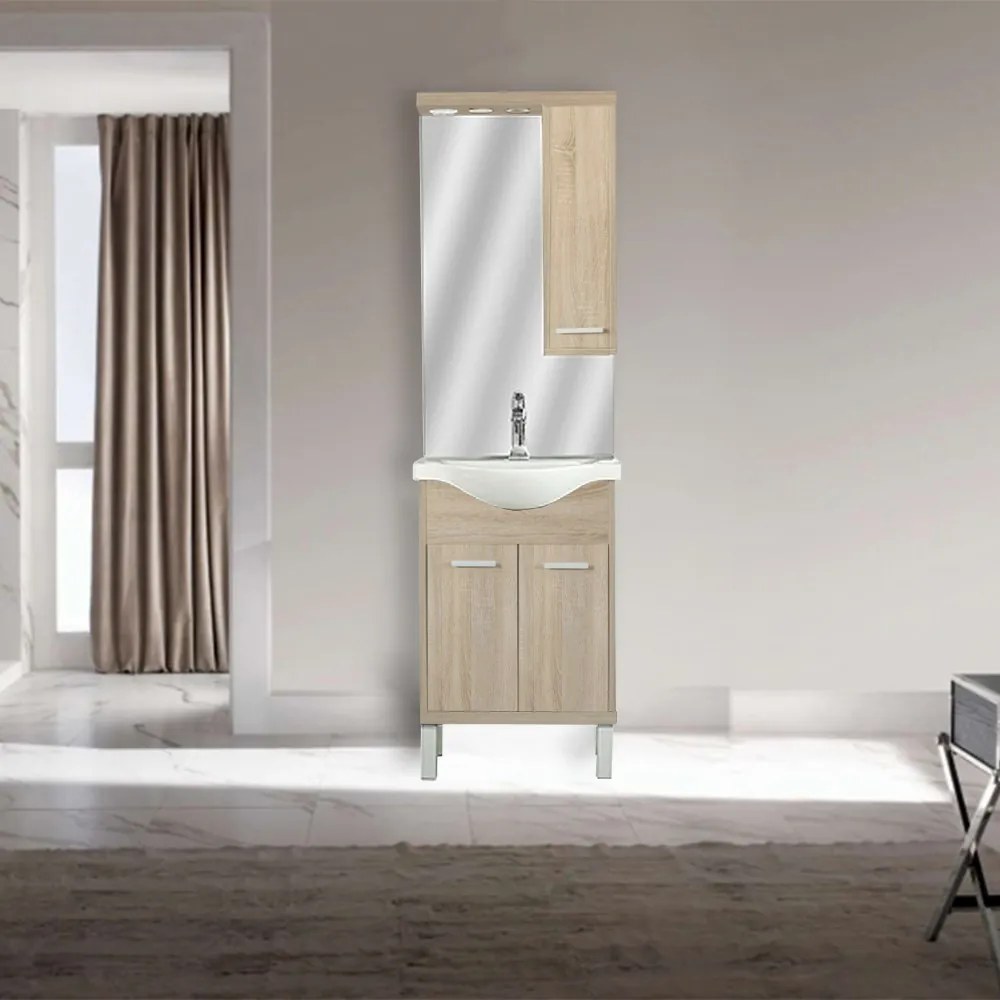 Dulap suspendat cu oglindă Nerva 55 cm, stejar Sonoma