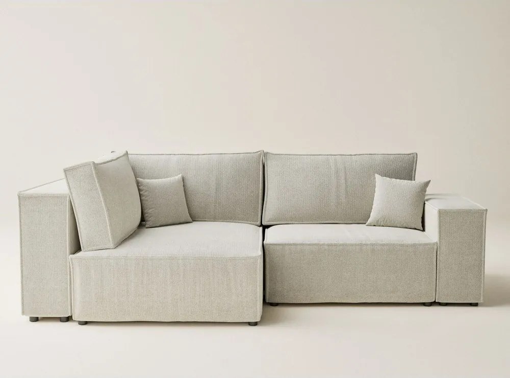 Colțar crem extensibil/cu spațiu de depozitare cu tapițerie din chenille (cu colț pe partea stângă/în formă de ”L”) Tonga – Maison de Rêve