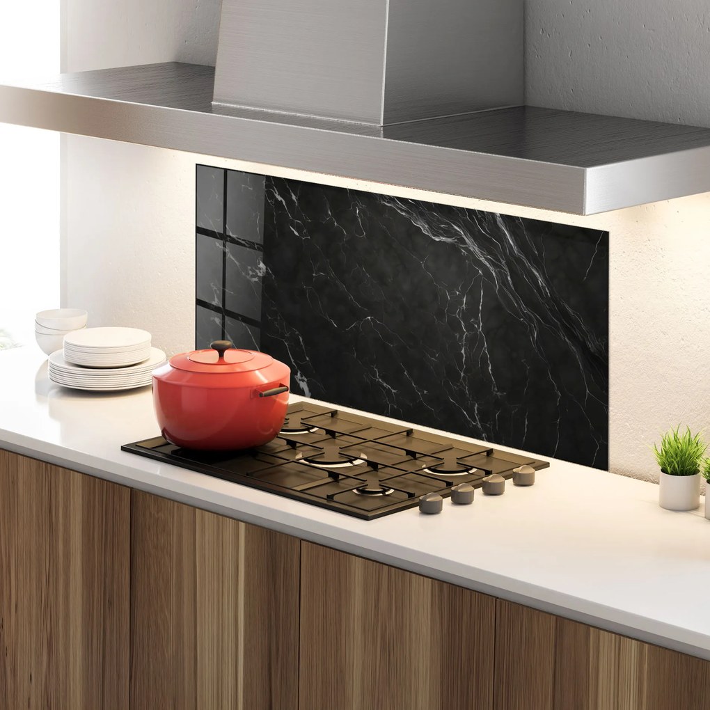 Panou Sticla Bucatarie, 60x150cm, Protectie aragaz, Antistropi, Termorezistent, Abstracte, Marble, Black Marble