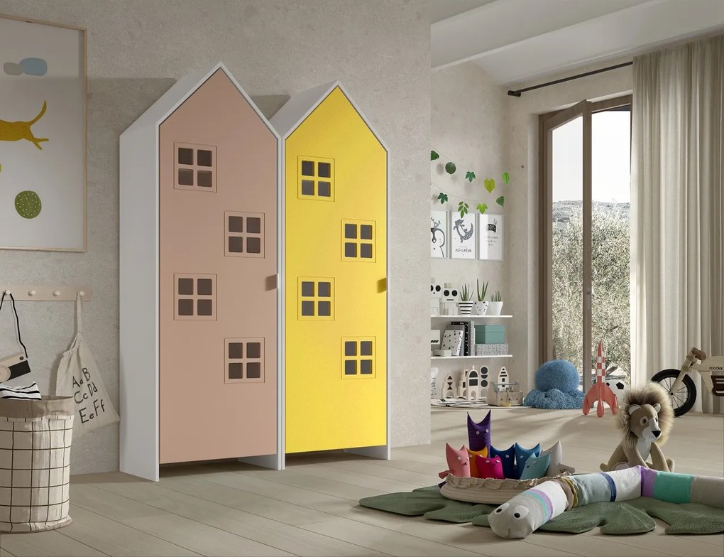 Set 2 dulapuri pentru copii Casami Bruges tip căsuță de plajă – roz Comfy și galben More – Vipack