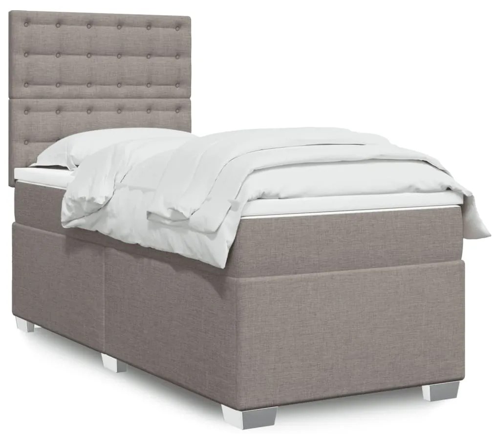 vidaXL Pat box spring cu saltea, gri taupe, 90x190 cm, textil