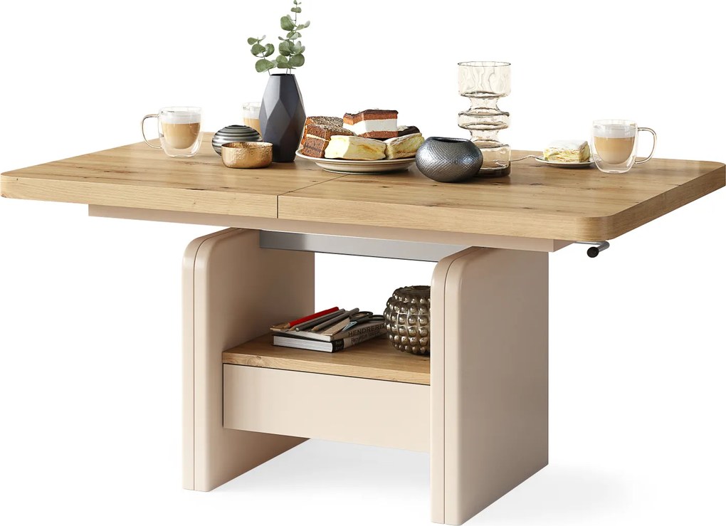 Mazzoni LEXUS Stejar Artisan/Bej (Șampanie) - MĂSUȚĂ DE CAFEA EXTENSIBILĂ MODERNĂ