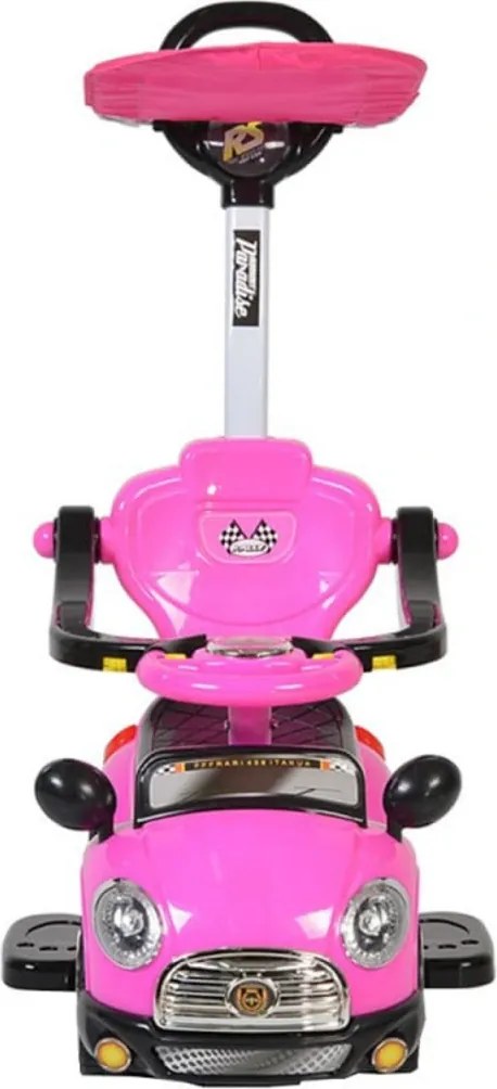 Masinuta copii si bebe NOVOKIDS™ Cartoon Car , cu melodii si sunete, maner de impins pentru parinti detasabil, copertina de protectie detasabila,