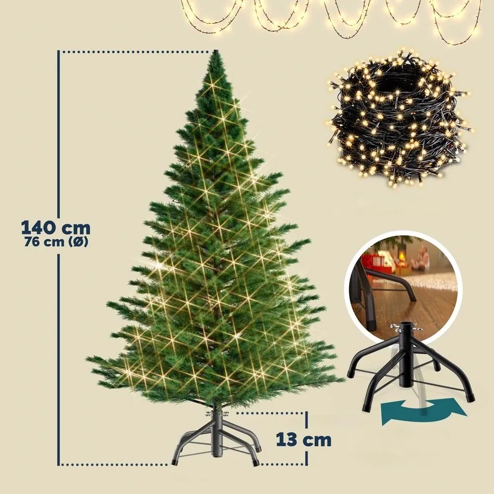 Deuba Pom de Crăciun artificial 140 cm + lanț de lumini