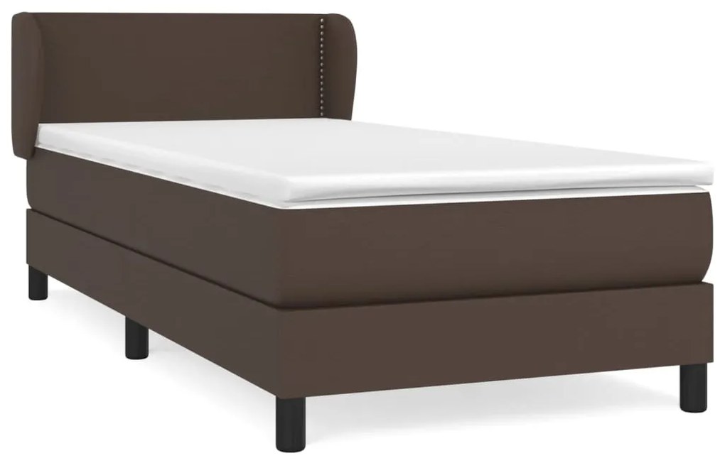 3127232 vidaXL Pat box spring cu saltea, maro, 90x200 cm, piele ecologică