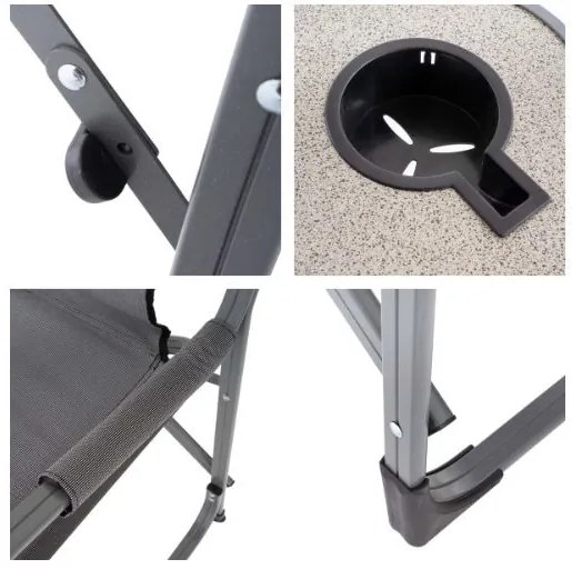 Scaun pliant de camping cu masă și suport pentru băuturi