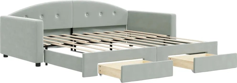 vidaXL Pat de zi cu extensie și sertare, gri deschis 90x190 cm catifea