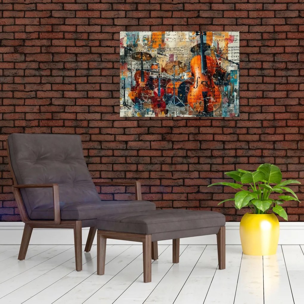 Tablou pe sticlă - Instrumente muzicale (70x50 cm)