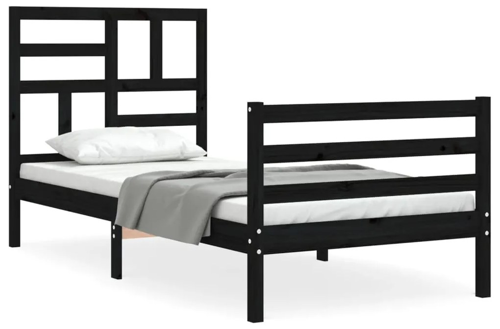 3194885 vidaXL Cadru de pat cu tăblie, negru, 90x200 cm, lemn masiv