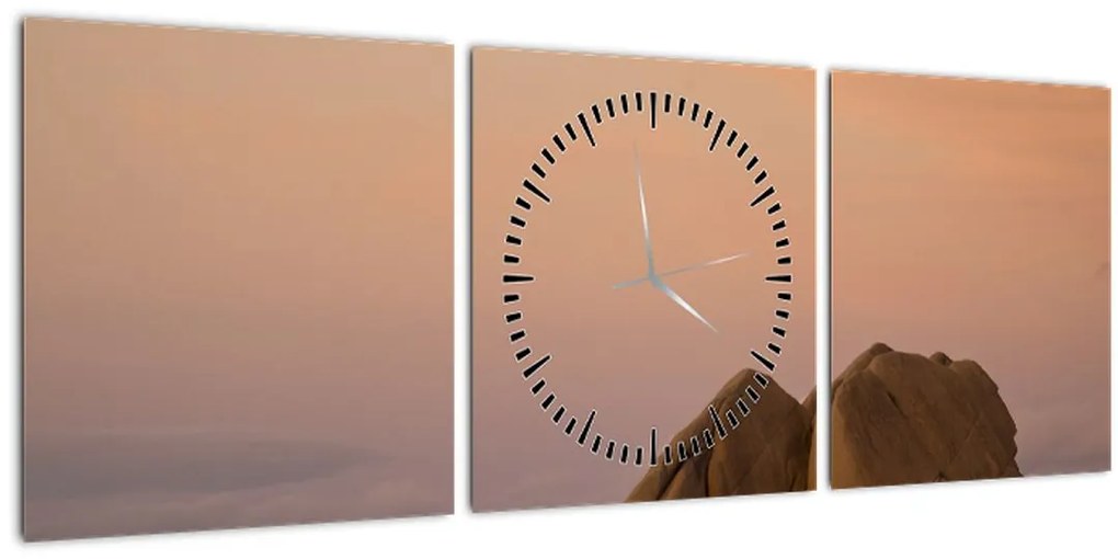 Tablou cuu apus de soare în stânci (cu ceas) (90x30 cm)