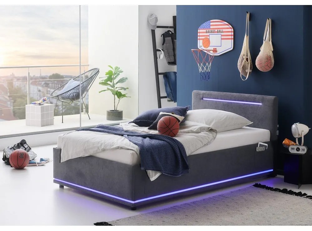 Pat pentru copii gri închis tapițat fără somieră 120x200 cm Circle – Meise Möbel