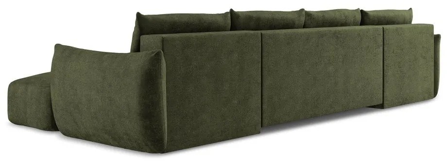 Colțar verde extensibil cu tapițerie din chenille (în formă de "U") Leila – Makamii