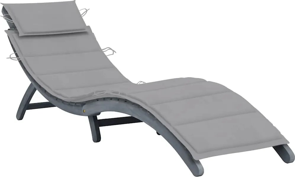 vidaXL Șezlong de grădină cu pernă gri, lemn masiv de acacia