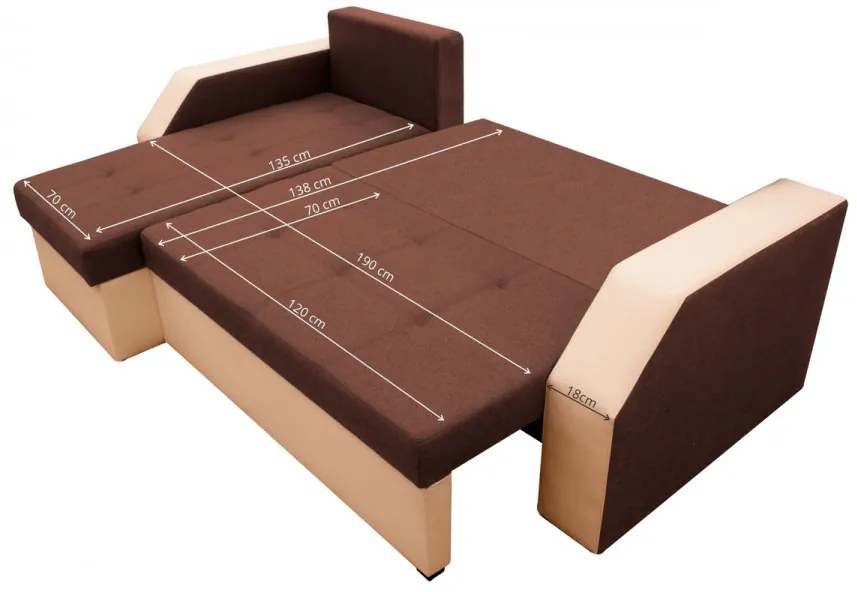 Coltar extensibil Madrid, 226x145x79 cm, 2 lazi depozitare, Reversibil, Maro/Bej